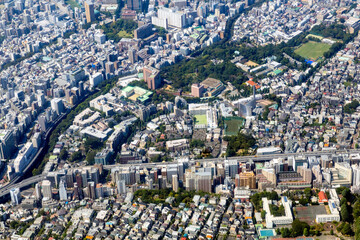 東京都文京区関口付近の街並みを空撮