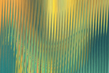 Abstract vertical lines of yellow, orange, and teal create a textured, rippling effect, suggesting movement and depth