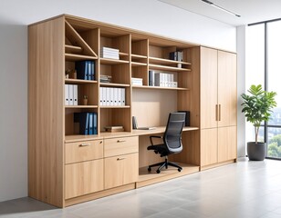 Fototapeta premium Modern office workstation with built-in storage