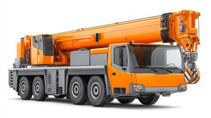 Construction work with mobile crane loader modern site environment side angle view of heavy machinery