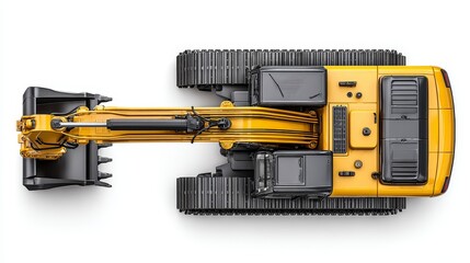 Fototapeta premium Construction machine work realistic yellow excavator lift loader aerial view industrial environment