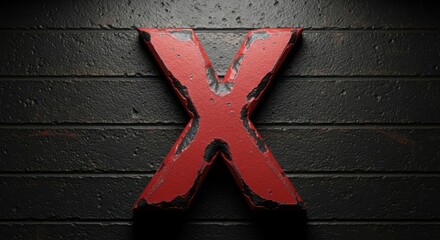 A bold red letter x with a distressed weathered texture is prominently displayed