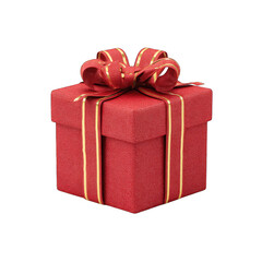 Obraz premium A crimson gift box, square-shaped, adorned with a large gold-trimmed bow