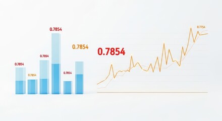A 3d rendering displays a bar chart and a line graph with numerical data indicating