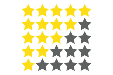 star rating stars, Ratings and review icon, 5-star review, 4-star review, 3-star review, 2-star review, 1 star review.