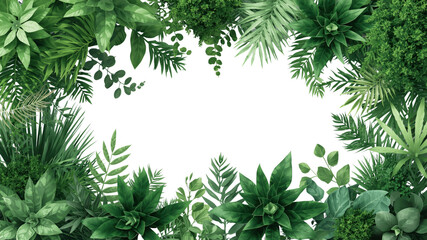 Lush Greenery Frame Tropical Foliage Border with Transparent Background