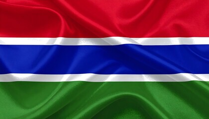 Fototapeta premium Gambian flag with red, blue, and green horizontal stripes separated by thin white bands, symbolizing sun, river, and land.