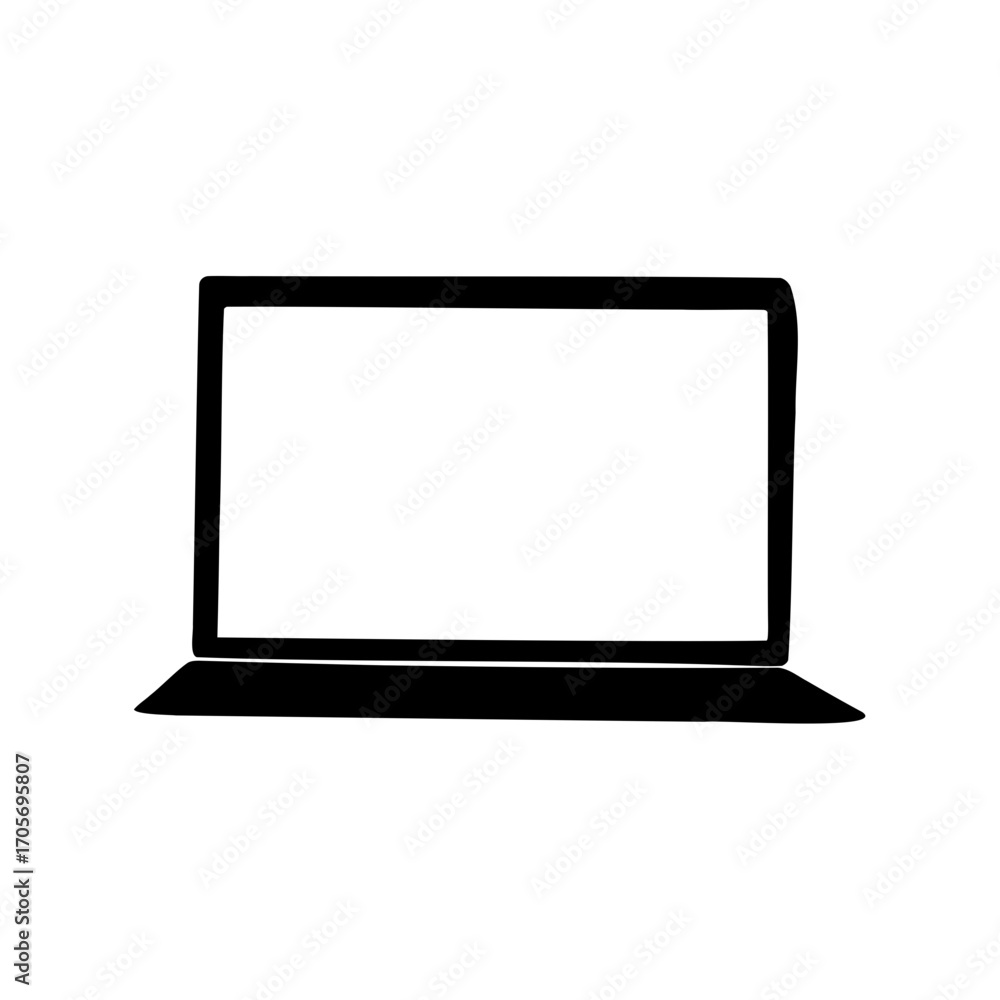 Poster a simple sketch of an open laptop with a blank screen