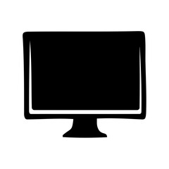 Stylized black and white illustration of a computer monitor with stand