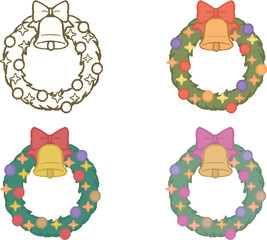 Illustration of 4 Christmas wreaths
