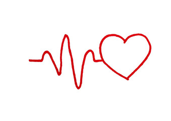 A hand-drawn illustration of a red heartbeat line with a heart symbol at the end. This symbolizes health, love, and life, blending medical and emotional concepts in a simple, artistic style.