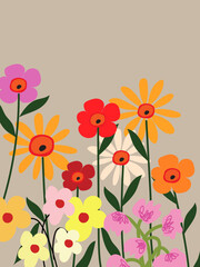 Floral, flowers and plants template vector for poster, card, cover, label, banner, art print. Abstract minimalist modern botanical design.