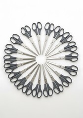 Fototapeta premium Arrangement of Scissors forming a Circular pattern on a White Background