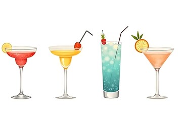 stylized pastel glitter Cocktails set for menu design, bars, restaurants, cafes, parties. Alcoholic beverages