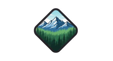 Fototapeta premium Mountain and forest landscape in rhombus frame isolated on transparent background