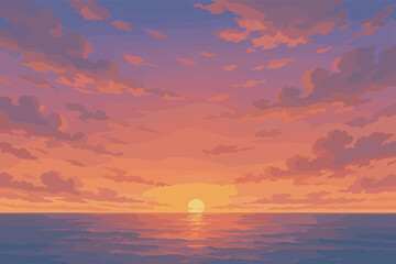 夕焼けの景色のイラスト