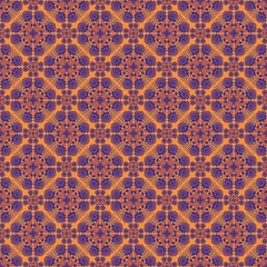 seamless vintage wallpaper,purple curves,painted create to flower shape,leaves with orange background in geometric patterns as sarong,fabric,tile,printed fabric,batik,tablecloth patterns.