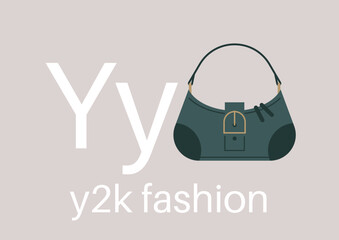 Dive into the colorful essence of y2k fashion, showcasing trendy designs and playful styles, This vibrant illustration highlights a stylish handbag alongside the artistic letter y