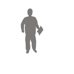 Silhouette of a person holding a document, possibly a business professional, standing against a white background for conceptual representation