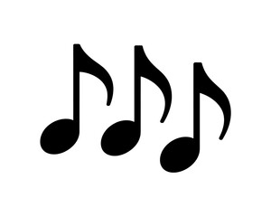 Three Black Music Notes Floating on a White Background Representing Rhythm and Melody with Musical Concept