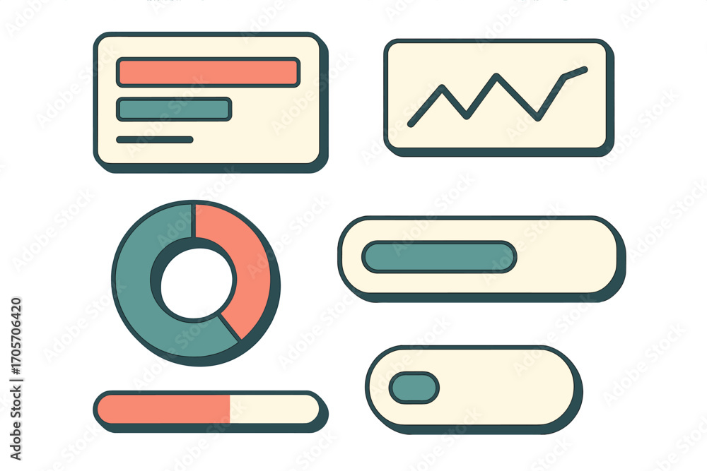 Fototapete retro ui ux element kit for data visualization with infographic charts and graphs including donut ch