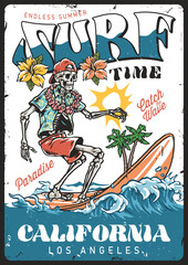 Skeleton surfer enjoying endless summer vibes