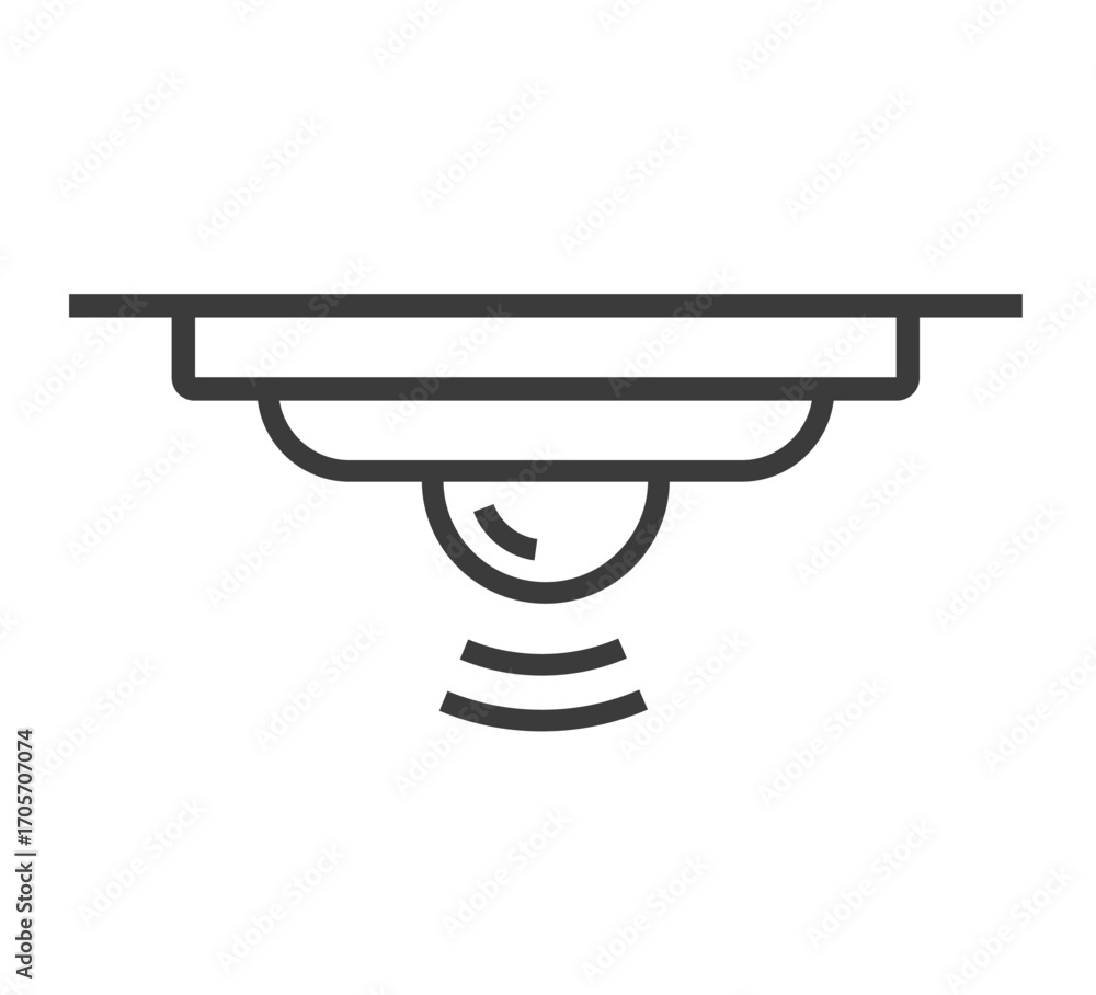 Poster motion security sensor for ceiling icon vector graphic line stroke outline, camera safety monitoring