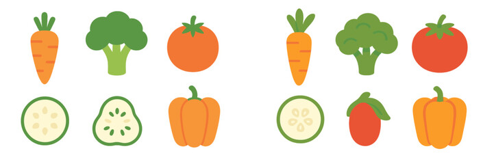 Vibrant assortment of fresh healthy vegetables: whole and sliced carrots, broccoli, tomatoes, zucchini, bell peppers