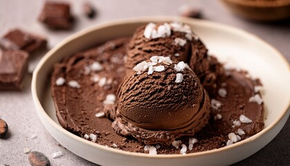 Dark Chocolate Ice Cream With Salt Flakes And Cocoa Nibs Texture