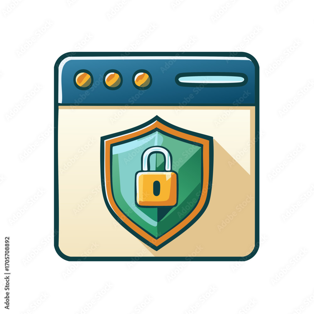 Poster web browser window with a security shield and padlock, symbolizing online data protection and safe b