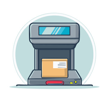 Automated shipping scanner machine processing a package for delivery