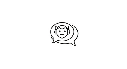 Chatbot in speech bubble line art isolated on transparent background