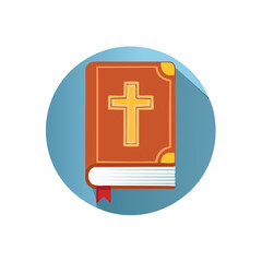 Obraz premium Flat design illustration of a traditional religious book featuring a prominent golden cross symbol on its cover