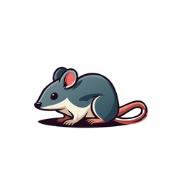 Fototapeta premium Cute gray cartoon mouse illustration with pink ears and long tail vector art