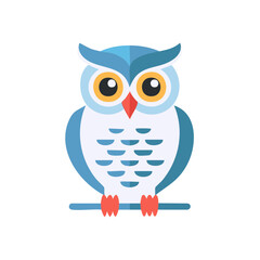 Fototapeta premium Cute Blue Owl Perched on Branch Flat Vector Illustration