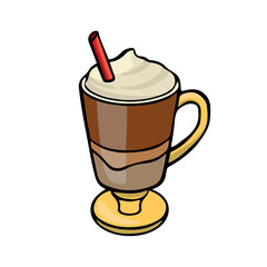 Coffee with foam in a glass drink vector illustration