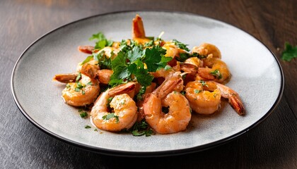Fototapeta premium Cooked Shrimps With Cilantro And Pepper