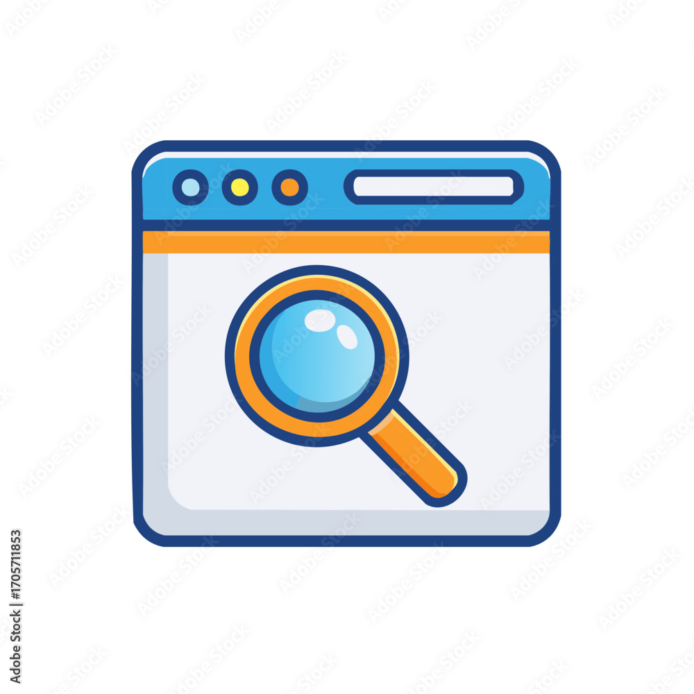 Poster vector illustration of a browser window with magnifying glass icon for web search