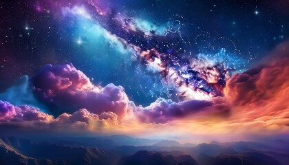 Fototapeta premium Colorful Cosmic Clouds With Starry Sky