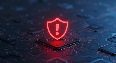 cybersecurity in a futuristic digital environment, digital shield with alert point, network protection against cyberattacks, red alert in cybersecurity, protective shield for digital data