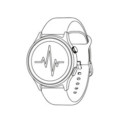 Outline vector of a smartwatch with heartbeat line