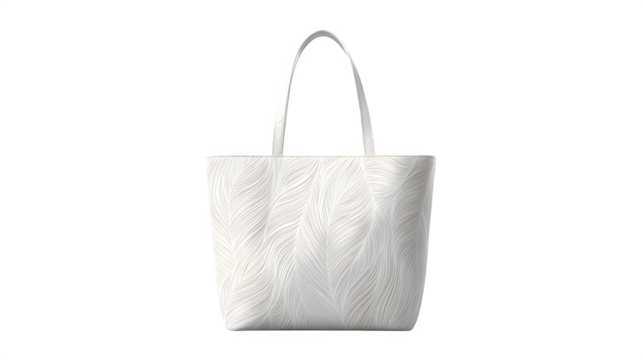White tote bag with wave pattern, isolated on transparent background