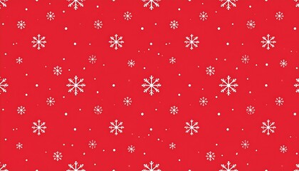 Red background with white snowflakes and dots.  Simple pattern
