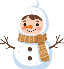 Naklejka premium Cute Flat Illustration Boy in Snowman Costume Festive Winter Character