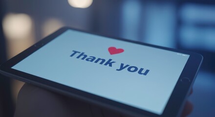Modern Tablet Displaying 'Thank You' Message with Heart Icon conveying gratitude