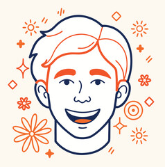 Cartoon vector illustration of a young man's smiling face