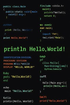 Hello World in Multiple Programming Languages Colorful Coding Syntax Background.