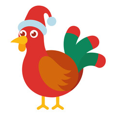 Cute cartoon rooster wearing a santa hat for christmas