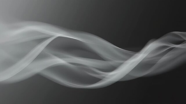Abstract flowing white smoke effect on a dark gray background, vector graphics style animation,