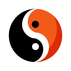 Orange and black yin yang symbol with white outline